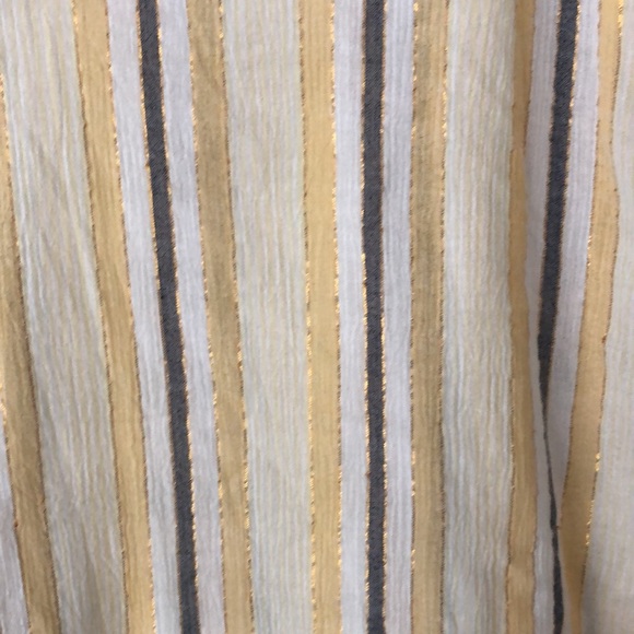 Michael Kors Top Shirt Striped LUREX Metallic Yellow Gray White SZ S - Picture 3 of 6